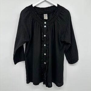 Match Point Top Shirt Blouse Size Medium 100% Linen Minimalist Neutral Artsy USA